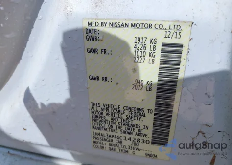 2016 Nissan Altima 2.5 Sl from USA, damaged, VIN 1N4AL3AP4GC142830